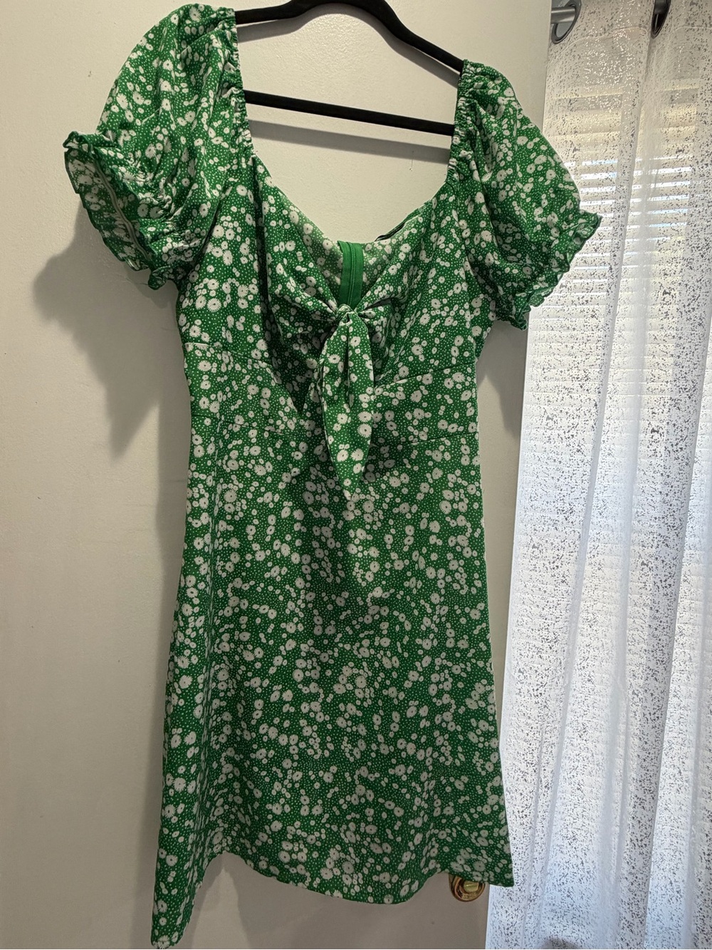 SHEIN Green Floral Tie-Front Mini Dress